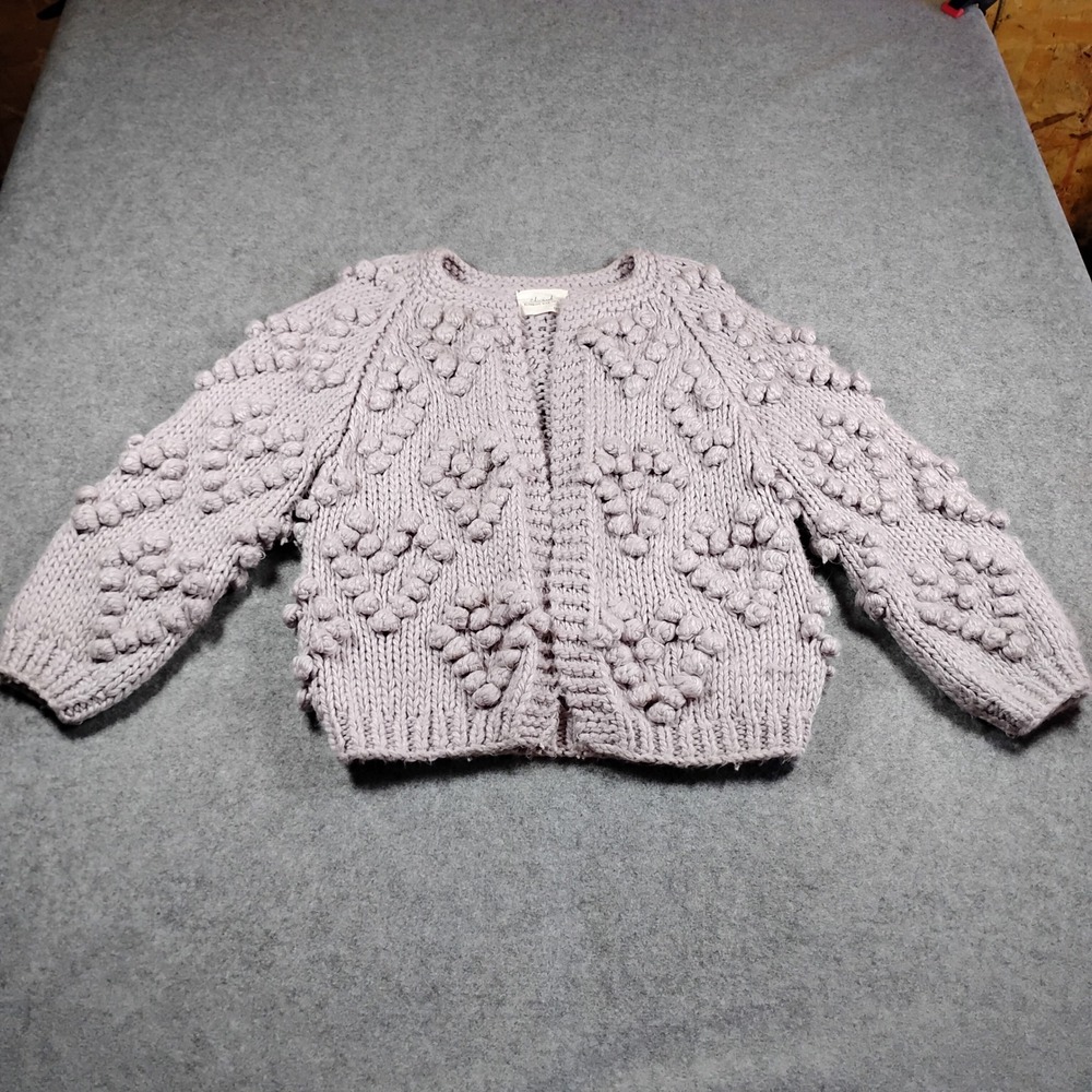 Chicwish‎ Lavender Heart Pom Pom Chunky Knit Wool Blend Cardigan Sweater Womens